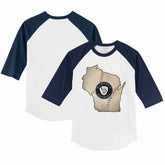 White/Navy Milwaukee Brewers Tiny Turnip Youth State Outline 3/4-Sleeve Raglan T-Shirt