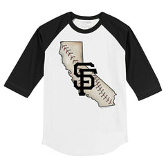 White/Black San Francisco Giants Tiny Turnip Youth State Outline 3/4-Sleeve Raglan T-Shirt