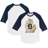 White/Navy Detroit Tigers Tiny Turnip Youth State Outline 3/4-Sleeve Raglan T-Shirt