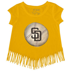 Gold San Diego Padres Tiny Turnip Girls Youth Stitched Baseball Fringe T-Shirt
