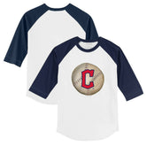 White/Navy Cleveland Guardians Tiny Turnip Youth Stitched Baseball 3/4-Sleeve Raglan T-Shirt