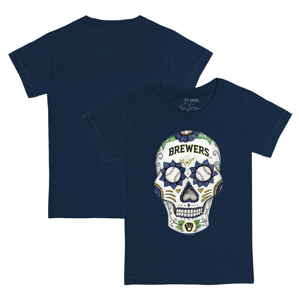 Navy Milwaukee Brewers Tiny Turnip Youth Sugar Skull T-Shirt