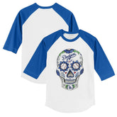 White/Royal Los Angeles Dodgers Tiny Turnip Youth Sugar Skull 3/4-Sleeve Raglan T-Shirt