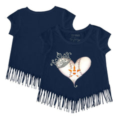 Navy Houston Astros Tiny Turnip Girls Youth Tiara Heart Fringe T-Shirt