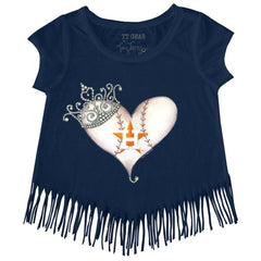 Navy Houston Astros Tiny Turnip Girls Youth Tiara Heart Fringe T-Shirt