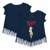 Navy Minnesota Twins Tiny Turnip Girls Youth Triple Scoop Fringe T-Shirt