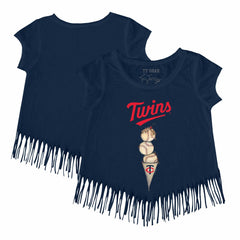 Navy Minnesota Twins Tiny Turnip Girls Youth Triple Scoop Fringe T-Shirt