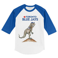 White/Royal Toronto Blue Jays Tiny Turnip Youth TT Rex 3/4-Sleeve Raglan T-Shirt