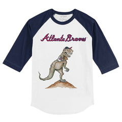 White/Navy Atlanta Braves Tiny Turnip Youth TT Rex 3/4-Sleeve Raglan T-Shirt