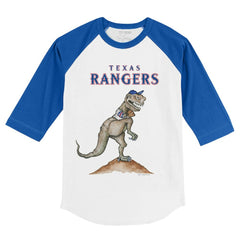 White/Royal Texas Rangers Tiny Turnip Youth TT Rex 3/4-Sleeve Raglan T-Shirt