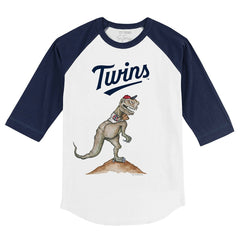White/Navy Minnesota Twins Tiny Turnip Youth TT Rex 3/4-Sleeve Raglan T-Shirt