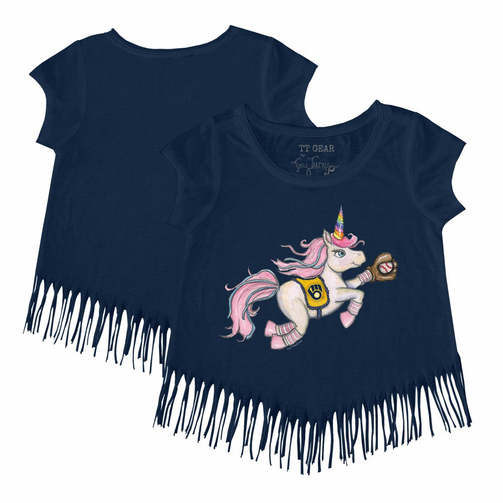 Navy Milwaukee Brewers Tiny Turnip Girls Youth Unicorn Fringe T-Shirt