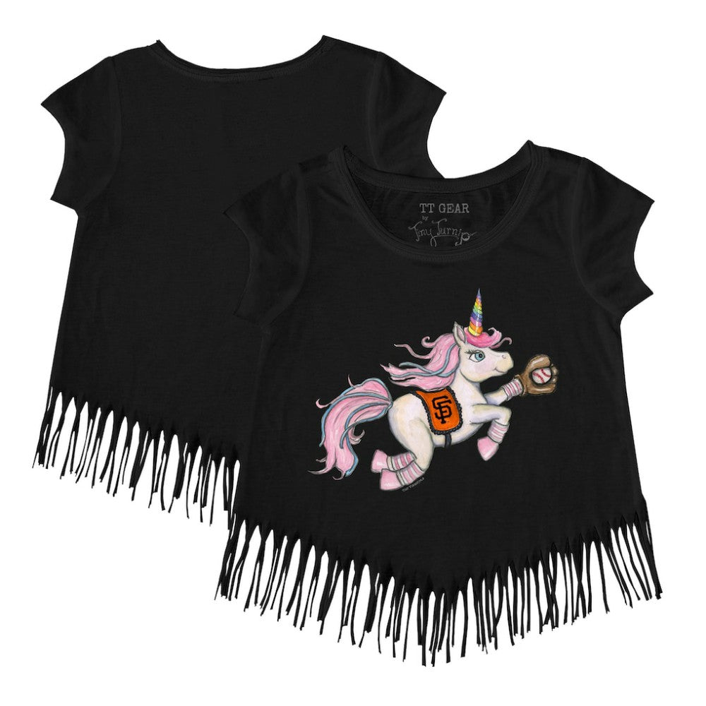 Black San Francisco Giants Tiny Turnip Girls Youth Unicorn Fringe T-Shirt