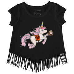 Black San Francisco Giants Tiny Turnip Girls Youth Unicorn Fringe T-Shirt