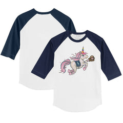 White/Navy Seattle Mariners Tiny Turnip Youth Unicorn 3/4-Sleeve Raglan T-Shirt