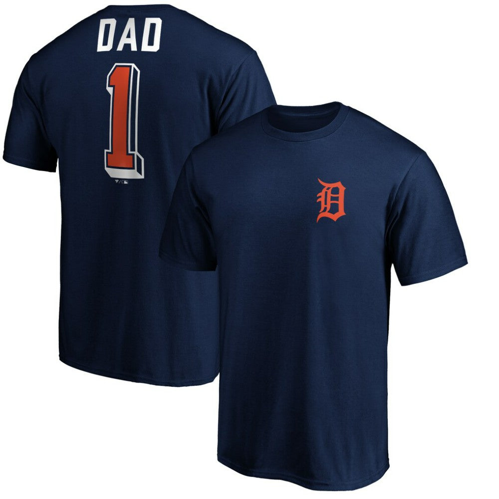 Navy Detroit Tigers Number One Dad T-Shirt
