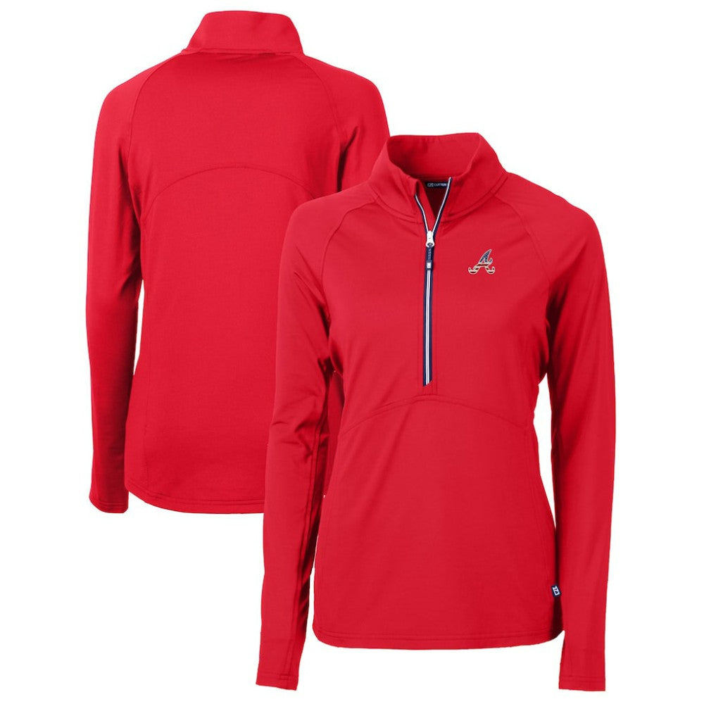 Red Atlanta Braves Cutter & Buck Women's Americana Logo Adapt Eco Knit Stretch Recycled Half-Zip Pullover Top