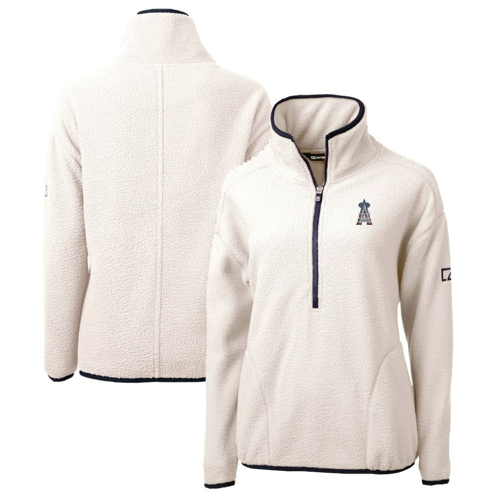 White Los Angeles Angels Cutter & Buck Women's Americana Logo Cascade Eco Sherpa Fleece Half-Zip Pullover Jacket