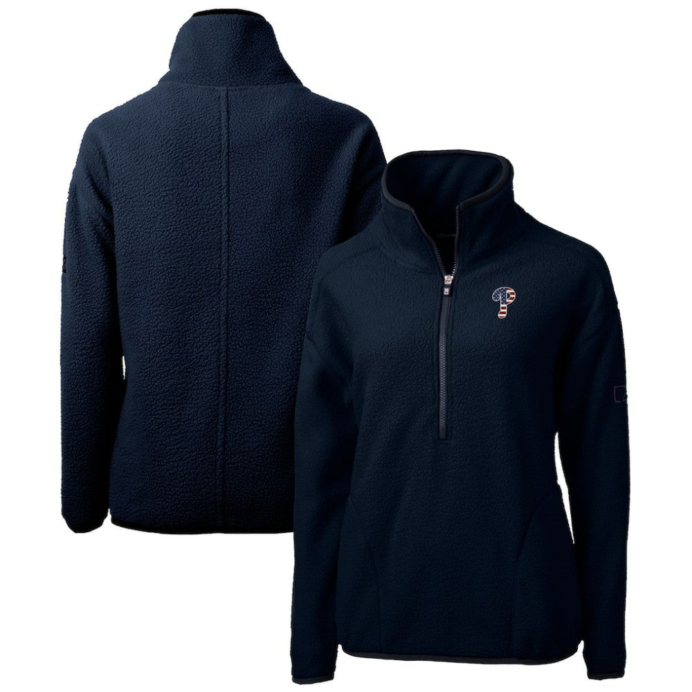 Navy Philadelphia Phillies Cutter & Buck Women's Americana Logo Cascade Eco Sherpa Fleece Half-Zip Pullover Jacket