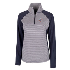 Navy Milwaukee Brewers Cutter & Buck Women's Americana Logo Forge Tonal Stripe Stretch Half-Zip Pullover Top
