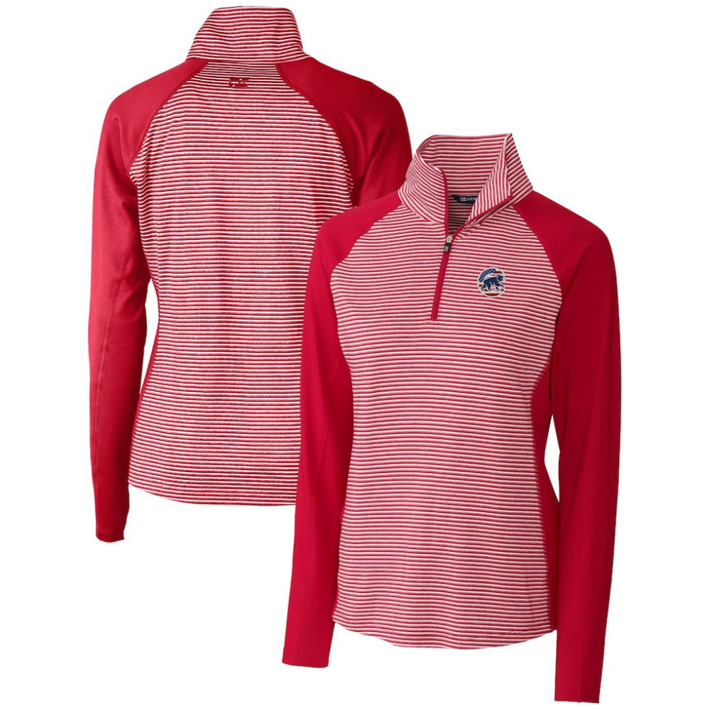 Cardinal Chicago Cubs Cutter & Buck Women's Americana Logo Forge Tonal Stripe Stretch Half-Zip Pullover Top
