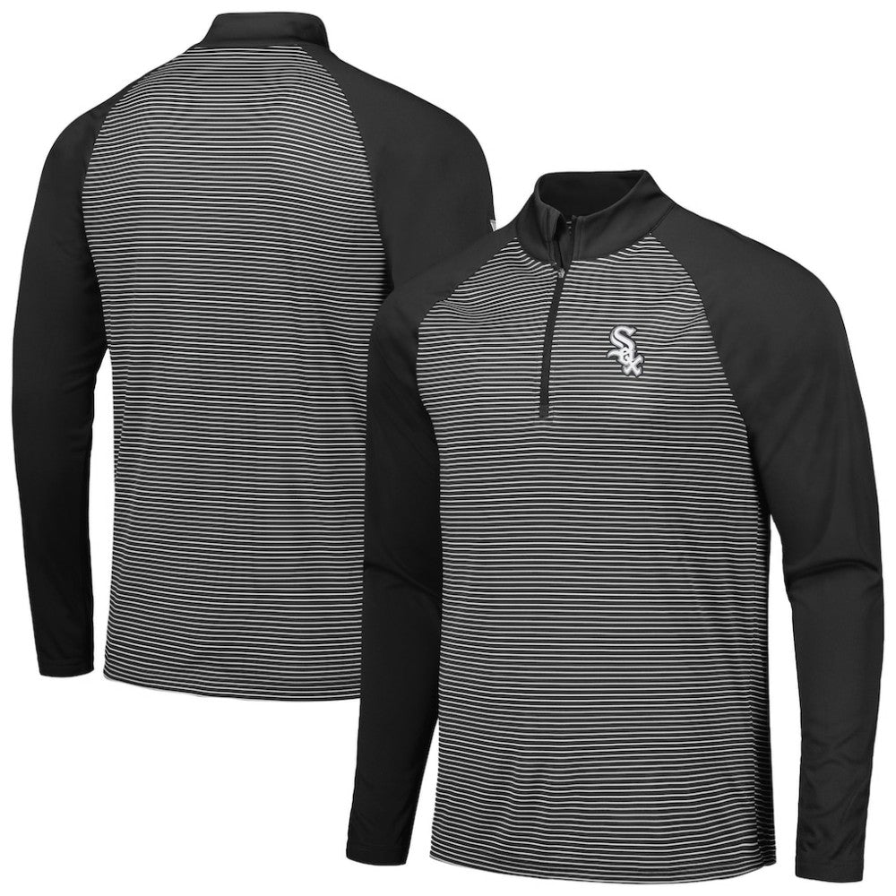 Black Chicago White Sox Levelwear Charter Striped Raglan Quarter-Zip Top