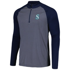 Navy Seattle Mariners Levelwear Charter Striped Raglan Quarter-Zip Top