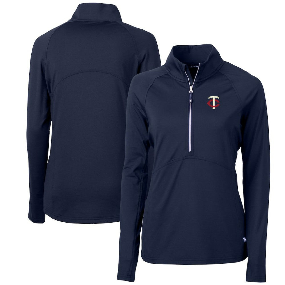 Navy Minnesota Twins Cutter & Buck Women's Adapt Eco Knit Stretch Half-Zip Logo Pullover Top