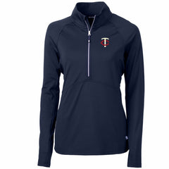 Navy Minnesota Twins Cutter & Buck Women's Adapt Eco Knit Stretch Half-Zip Logo Pullover Top