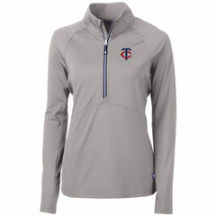 Gray Minnesota Twins Cutter & Buck Women's Adapt Eco Knit Stretch Half-Zip Logo Pullover Top