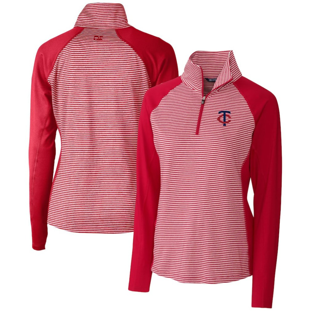 Red Minnesota Twins Cutter & Buck Women's DryTec Forge Tonal Stripe Stretch Half-Zip Top