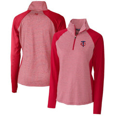 Red Minnesota Twins Cutter & Buck Women's DryTec Forge Tonal Stripe Stretch Half-Zip Top