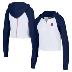 White Boston Red Sox Lusso Women's Jane Raglan Quarter-Zip Tri-Blend Cropped Pullover Hoodie