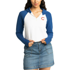 White Chicago Cubs Lusso Women's Jane Raglan Quarter-Zip Tri-Blend Cropped Pullover Hoodie