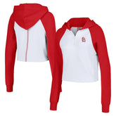 White St. Louis Cardinals Lusso Women's Jane Raglan Quarter-Zip Tri-Blend Cropped Pullover Hoodie