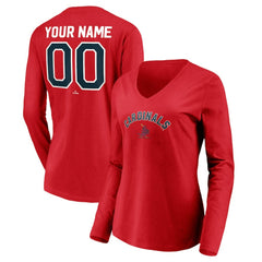 Red St. Louis Cardinals Women's Cooperstown Collection Personalized Winning Streak Long Sleeve V-Neck T-Shirt
