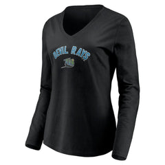 Black Tampa Bay Rays Women's Cooperstown Collection Personalized Winning Streak Long Sleeve V-Neck T-Shirt