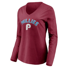 Burgundy Philadelphia Phillies Women's Personalized Cooperstown Collection Alternate Winning Streak Long Sleeve V-Neck T-Shirt