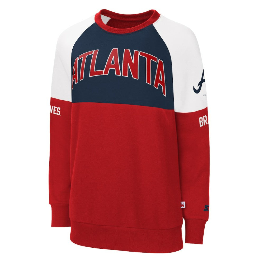 Red/Navy Atlanta Braves Starter Women's Baseline Raglan Pullover Sweatshirt