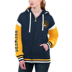Navy Milwaukee Brewers Starter Women's Homestretch Full-Zip Hoodie