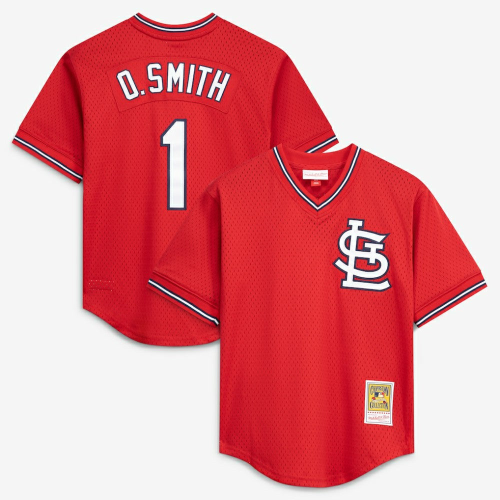 Scarlet Ozzie Smith St. Louis Cardinals Mitchell & Ness Authentic Batting Practice Jersey