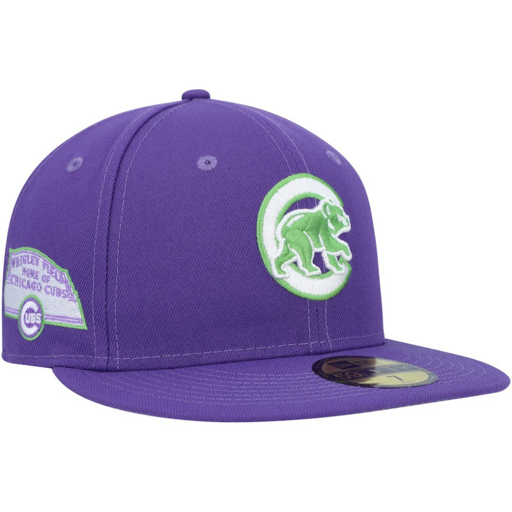 Purple Chicago Cubs New Era Lime Side Patch 59FIFTY Fitted Hat
