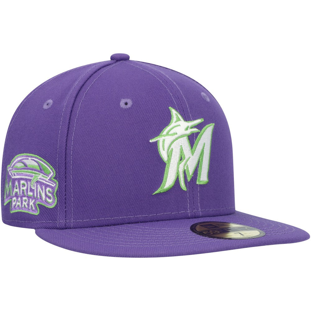Purple Miami Marlins New Era Lime Side Patch 59FIFTY Fitted Hat