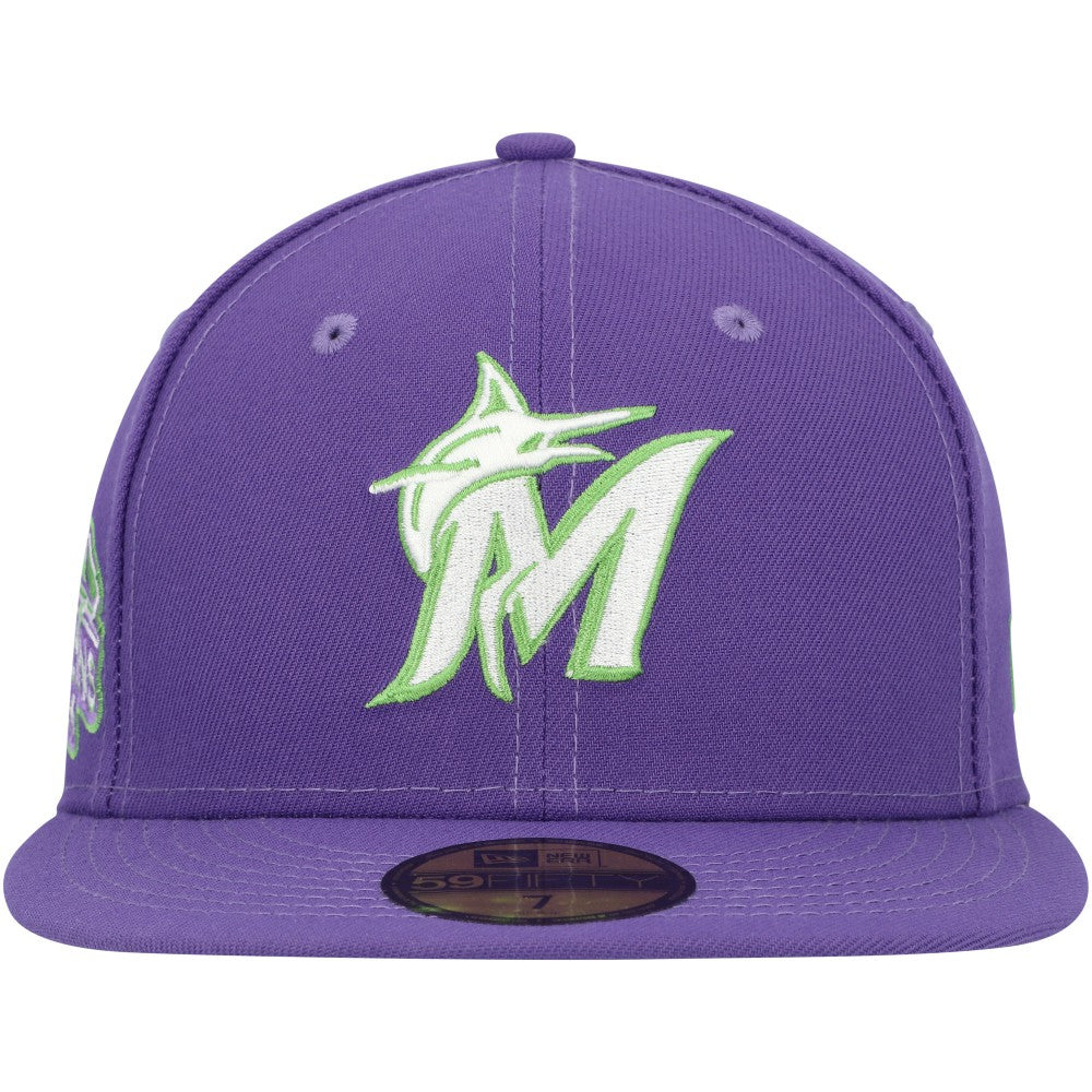Purple Miami Marlins New Era Lime Side Patch 59FIFTY Fitted Hat