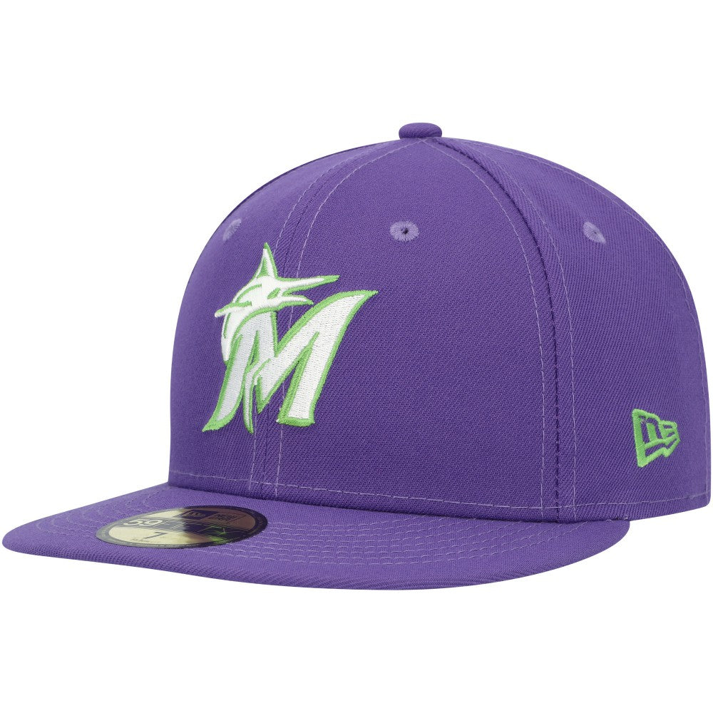 Purple Miami Marlins New Era Lime Side Patch 59FIFTY Fitted Hat
