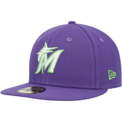 Purple Miami Marlins New Era Lime Side Patch 59FIFTY Fitted Hat