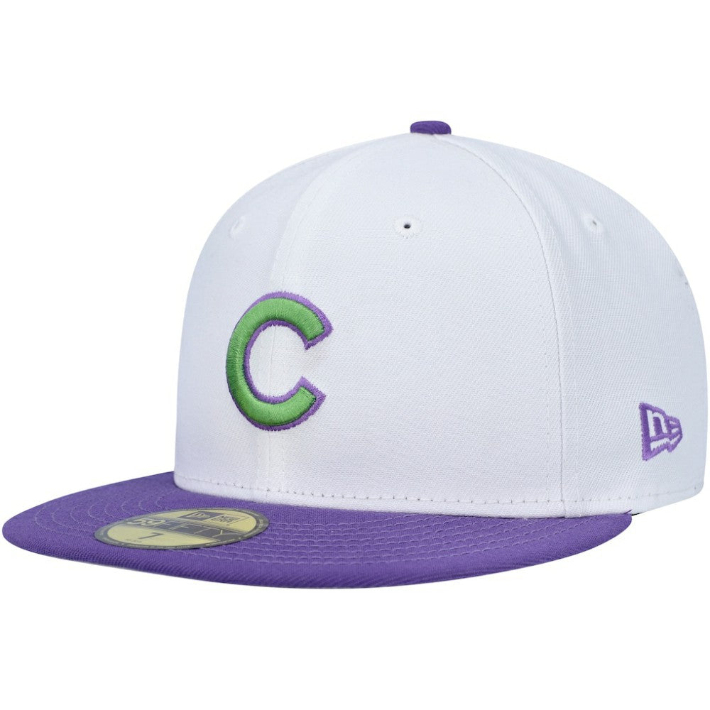 White Chicago Cubs New Era  Side Patch 59FIFTY Fitted Hat