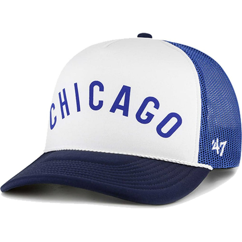 White Chicago Cubs '47 Foam Front Script Trucker Snapback Hat