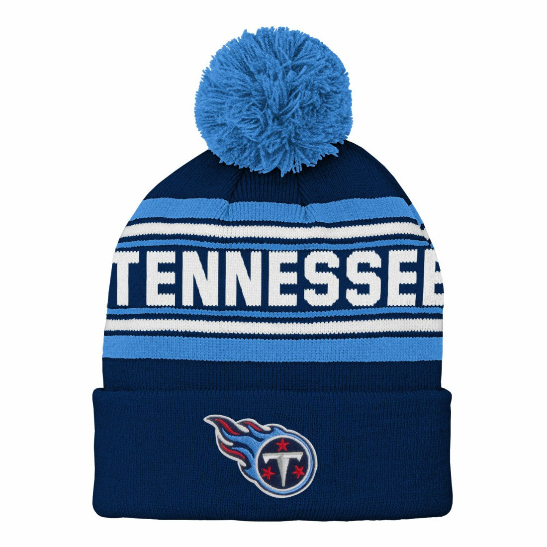Youth Jacquard Cuffed Knit Hat with Pom - Tennessee Titans Hats