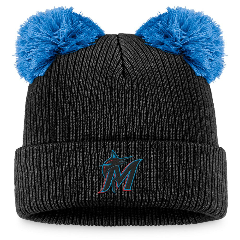 Black/Blue Miami Marlins Fanatics Women's Double Pom Cuffed Knit Hat